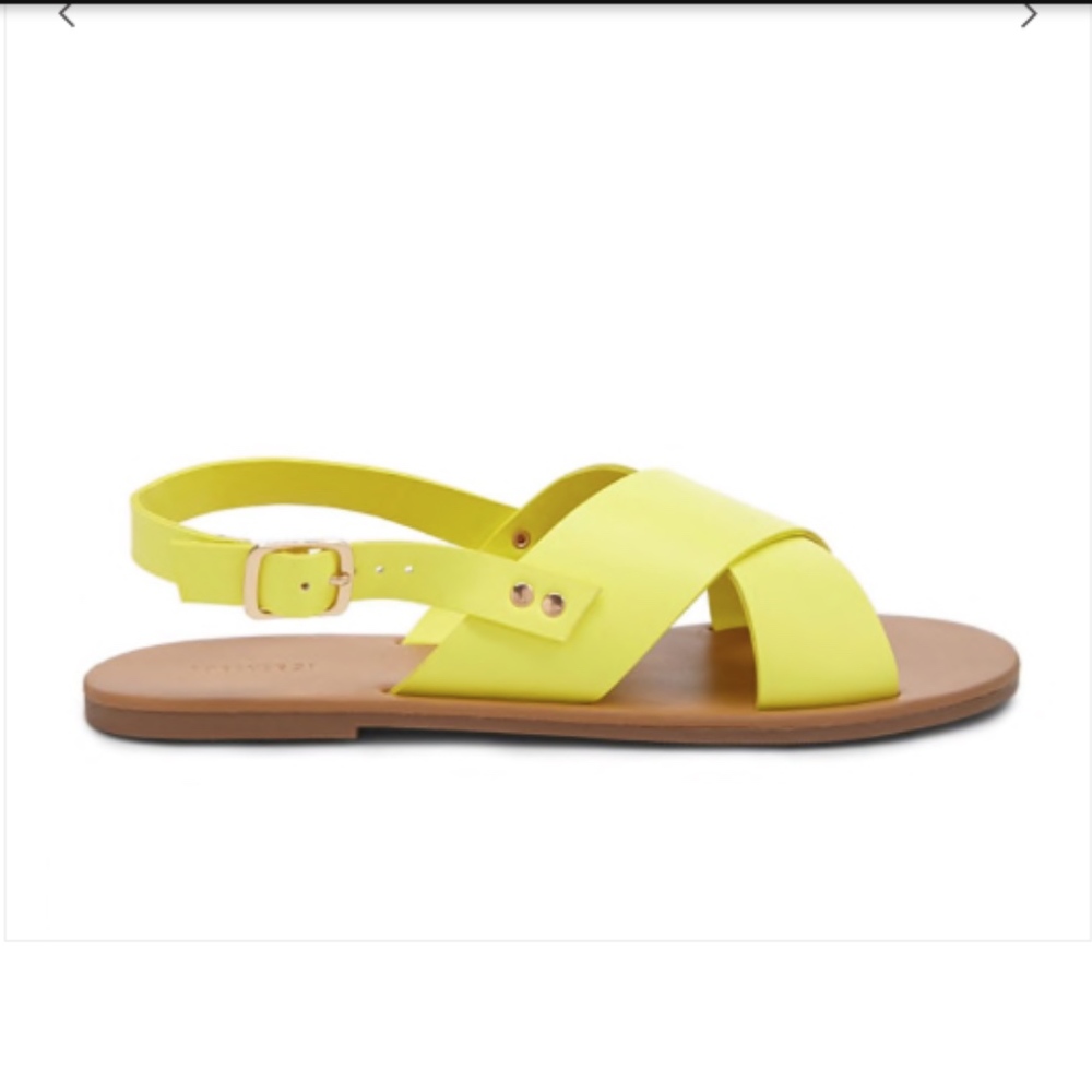 Yellow Faux Leather Crisscross Sandals